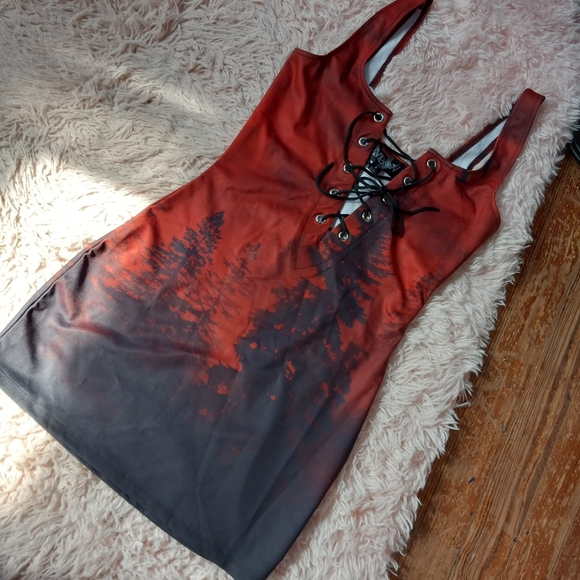 Dolls Kill Widow gothic bodycon laceup mini dress! Natures terror - Picture 12 of 13
